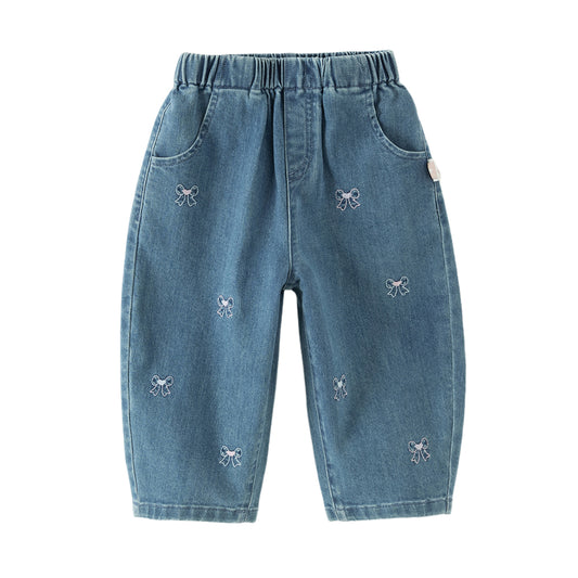 Dave&Bella Toddler Girls/Boys Denim Blue/Black Loose Adjustable-waistband Jeans