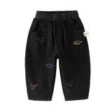 Dave&Bella Toddler Girls/Boys Denim Blue/Black Loose Adjustable-waistband Jeans