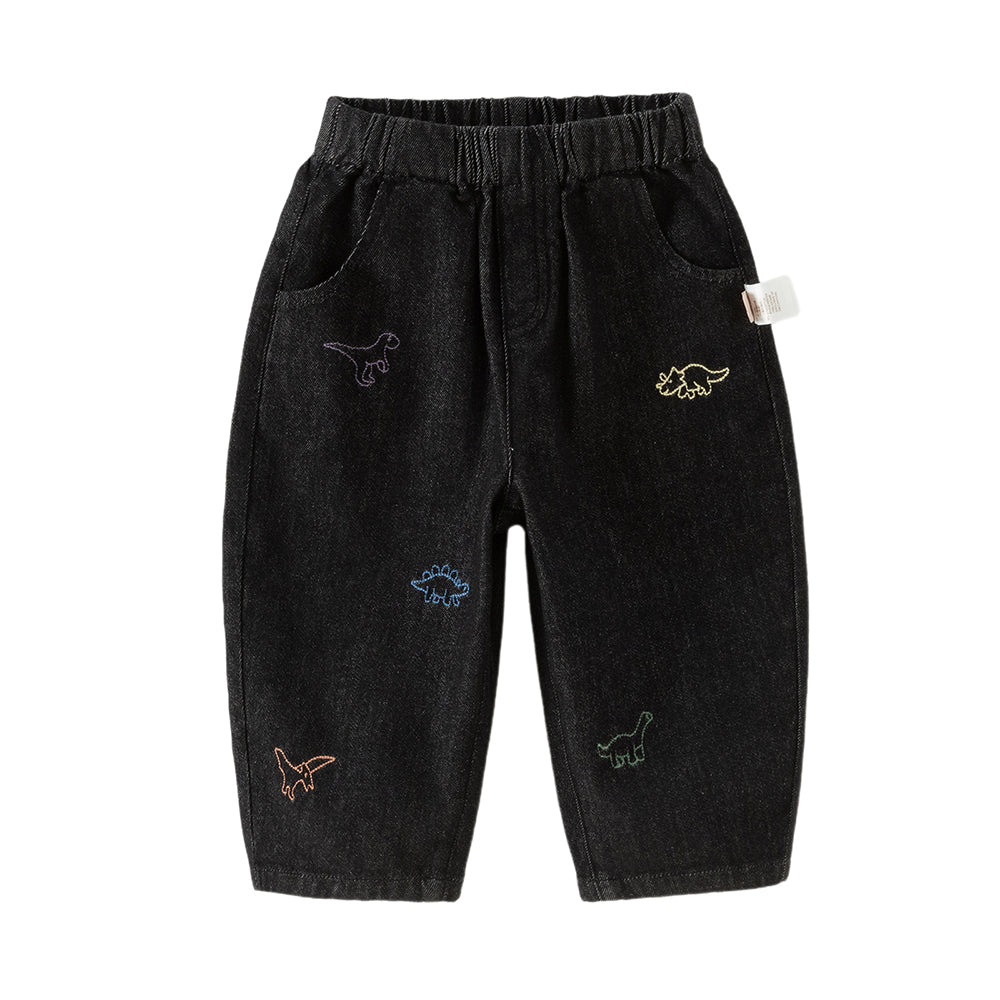 Dave&Bella Toddler Girls/Boys Denim Blue/Black Loose Adjustable-waistband Jeans