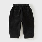 Dave&Bella Toddler Girls/Boys Denim Blue/Black Loose Adjustable-waistband Jeans