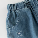 Dave&Bella Toddler Girls/Boys Denim Blue/Black Loose Adjustable-waistband Jeans