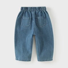 Dave&Bella Toddler Girls/Boys Denim Blue/Black Loose Adjustable-waistband Jeans