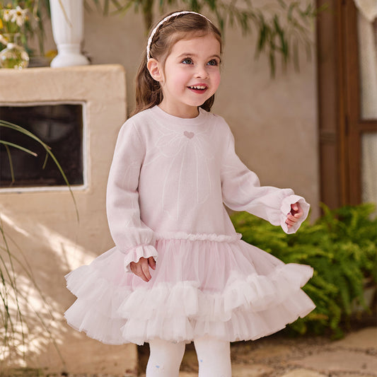 Dave&Bella Toddler Girls Charming Purple Pink Sweater Mesh Party Dress