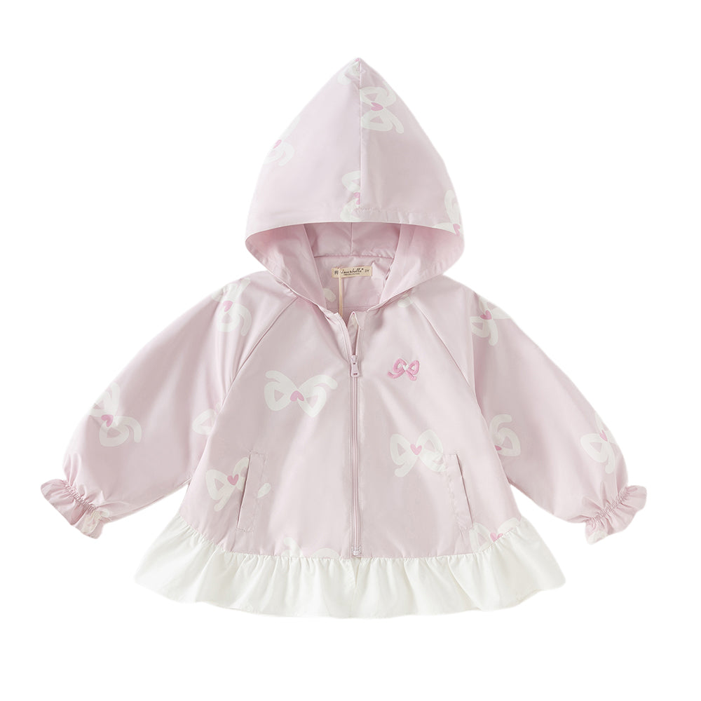 Dave&Bella Toddler Girls Cute Purple Pink Bow Print Outwear Hooded Jackets