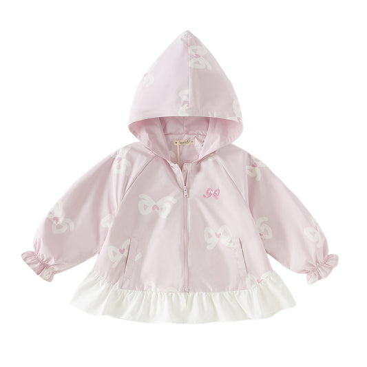 Dave&Bella Toddler Girls Cute Purple Pink Bow Print Outwear Hooded Jackets
