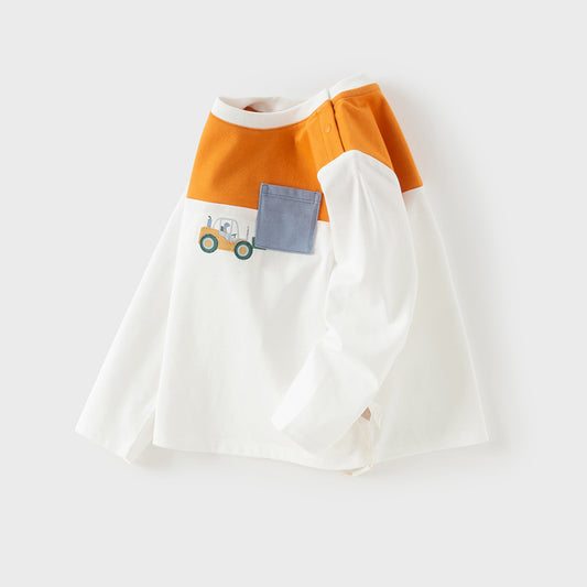 Dave&Bella Toddler Boys Yellow Round Collar Long Sleeve Lightweight Cotton T-shirt Tops