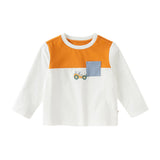 Dave&Bella Toddler Boys Yellow Round Collar Long Sleeve Lightweight Cotton T-shirt Tops
