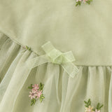 Dave&Bella Toddler Girls Apple Green Flower Embroidery Long Sleeve Princess Mesh Dress