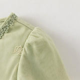 Dave&Bella Toddler Girls Apple Green Flower Embroidery Long Sleeve Princess Mesh Dress