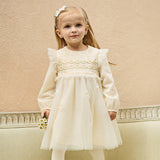 Dave&Bella Toddler Girls Summer Gentle Yellow Long Sleeve Princess Birthday Mesh Dress