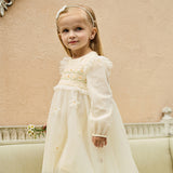 Dave&Bella Toddler Girls Summer Gentle Yellow Long Sleeve Princess Birthday Mesh Dress