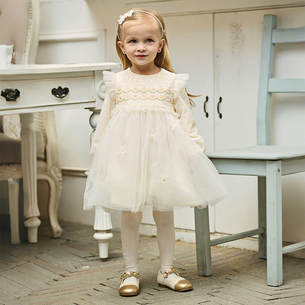 Dave&Bella Toddler Girls Summer Gentle Yellow Long Sleeve Princess Birthday Mesh Dress