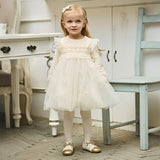 Dave&Bella Toddler Girls Summer Gentle Yellow Long Sleeve Princess Birthday Mesh Dress