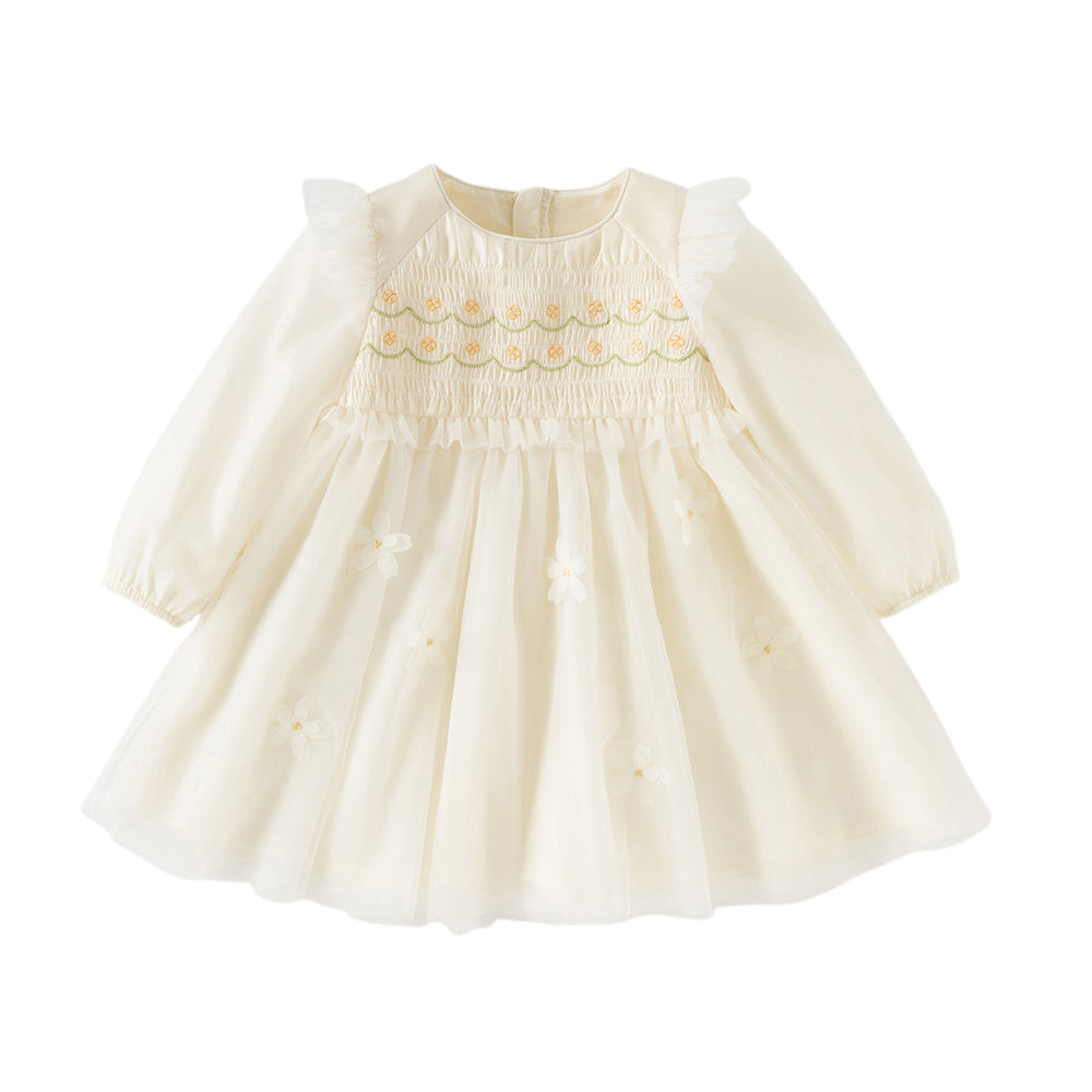 Dave&Bella Toddler Girls Summer Gentle Yellow Long Sleeve Princess Birthday Mesh Dress