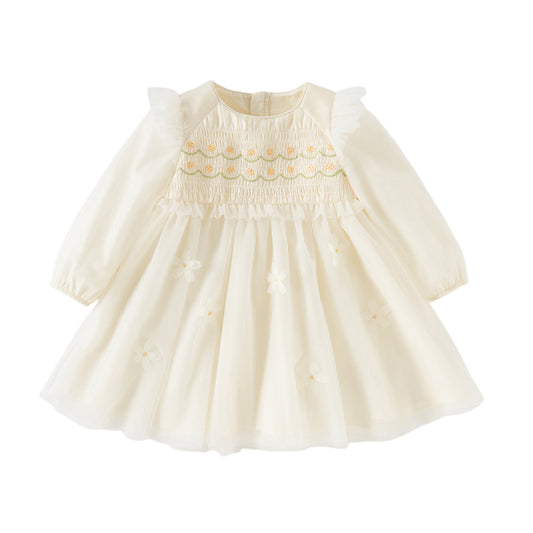 Dave&Bella Toddler Girls Summer Gentle Yellow Long Sleeve Princess Birthday Mesh Dress