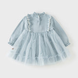 Dave&Bella Toddler Girls Elegant Blue Turtle A-line Party Mesh Dress