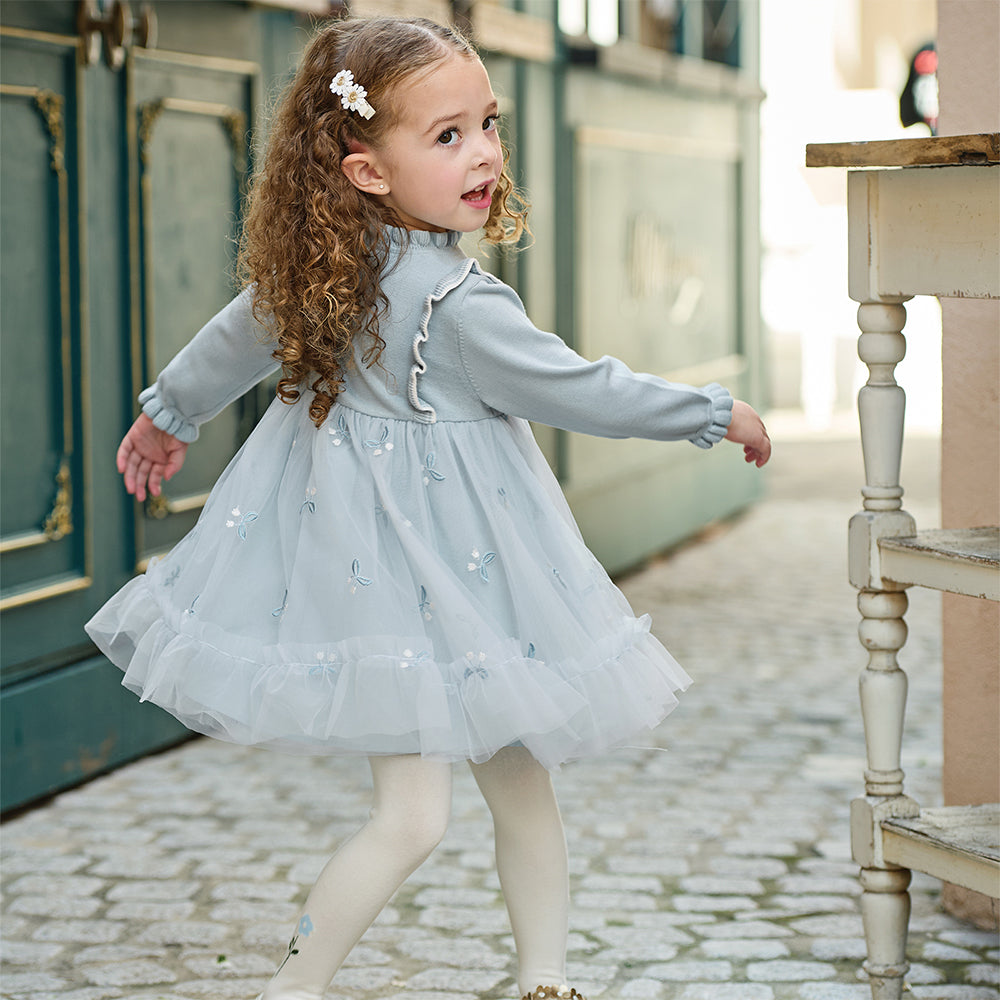 Dave&Bella Toddler Girls Elegant Blue Turtle A-line Party Mesh Dress