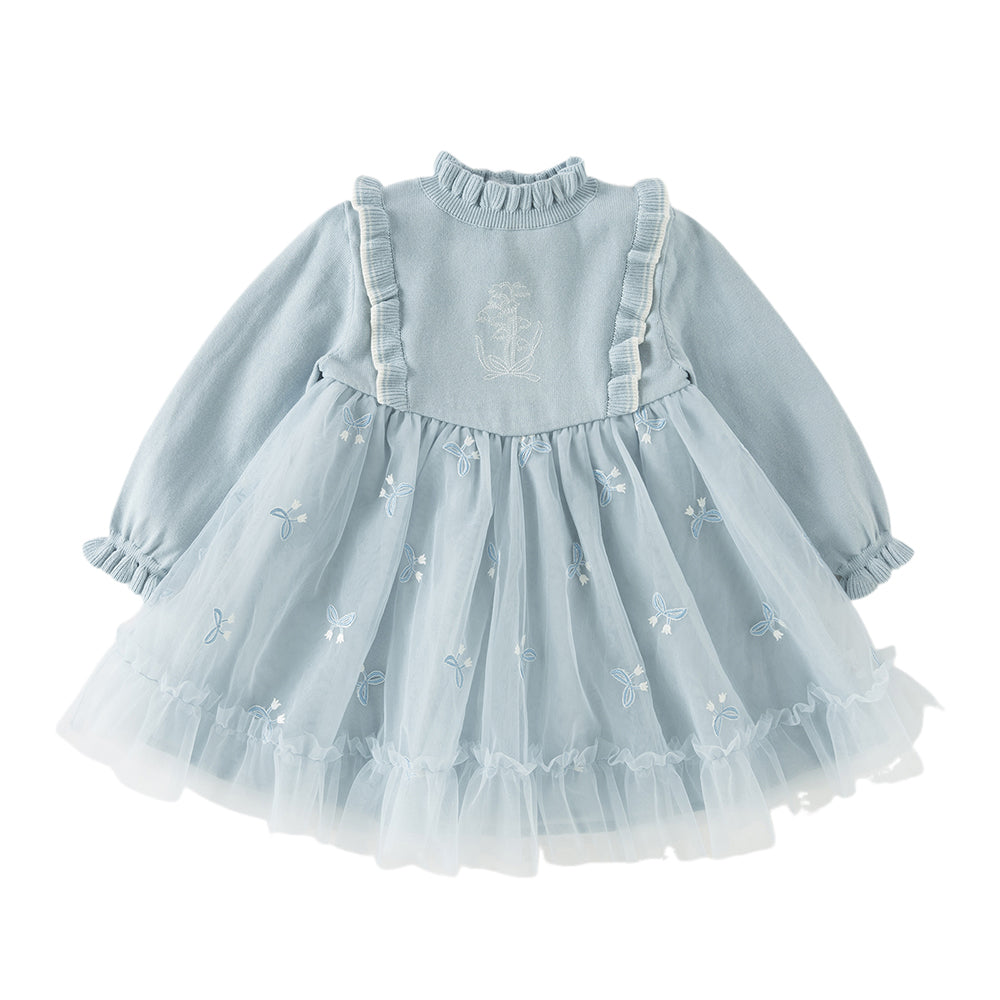 Dave&Bella Toddler Girls Elegant Blue Turtle A-line Party Mesh Dress