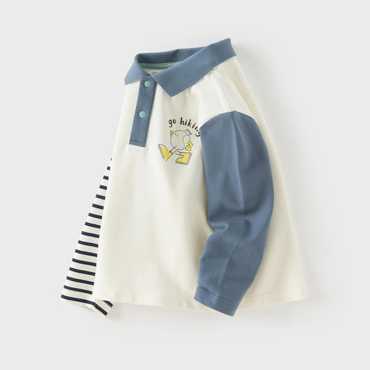 Dave&Bella Toddler Boys Blue Long Sleeve College-style Polos