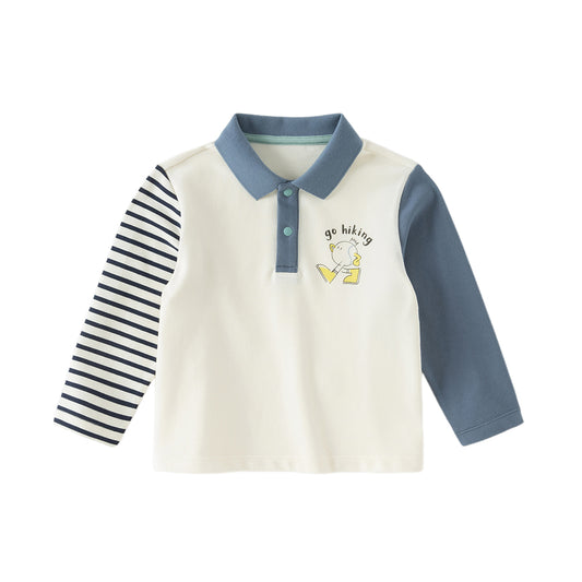 Dave&Bella Toddler Boys Blue Long Sleeve College-style Polos
