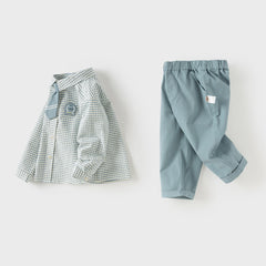 Dave&Bella Toddler Boys Yellow Green Plaid Long Sleeve Comfortable Shirt Pant Suits