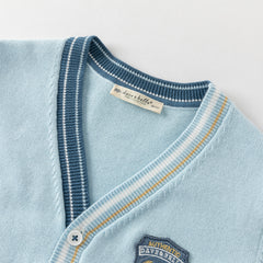 Dave&Belle Toddler Boys Gentle Blue V-neck Cotton Soft Sweater Cardigans Tops