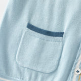 Dave&Belle Toddler Boys Gentle Blue V-neck Cotton Soft Sweater Cardigans Tops