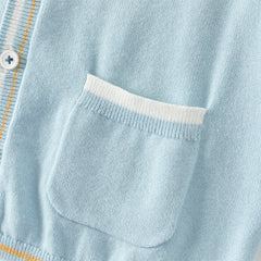 Dave&Belle Toddler Boys Gentle Blue V-neck Cotton Soft Sweater Cardigans Tops