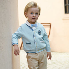Dave&Belle Toddler Boys Gentle Blue V-neck Cotton Soft Sweater Cardigans Tops