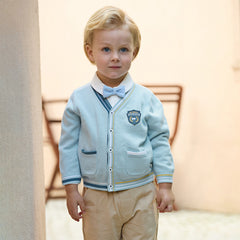 Dave&Belle Toddler Boys Gentle Blue V-neck Cotton Soft Sweater Cardigans Tops