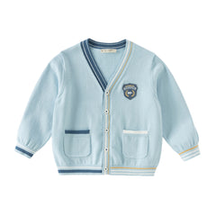 Dave&Belle Toddler Boys Gentle Blue V-neck Cotton Soft Sweater Cardigans Tops