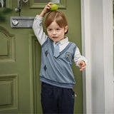 Dave&Bella Toddler Boys Blue Long Sleeve Gentlemen Fake-two-piece Top Pant Suits