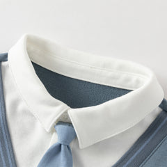 Dave&Bella Toddler Boys Blue Long Sleeve Gentlemen Fake-two-piece Top Pant Suits