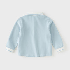 Dave&Bella Toddler Boys Casual Blue Long Sleeve College-style Polos