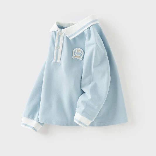 Dave&Bella Toddler Boys Casual Blue Long Sleeve College-style Polos