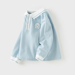 Dave&Bella Toddler Boys Casual Blue Long Sleeve College-style Polos