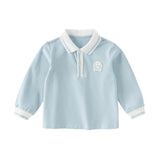 Dave&Bella Toddler Boys Casual Blue Long Sleeve College-style Polos