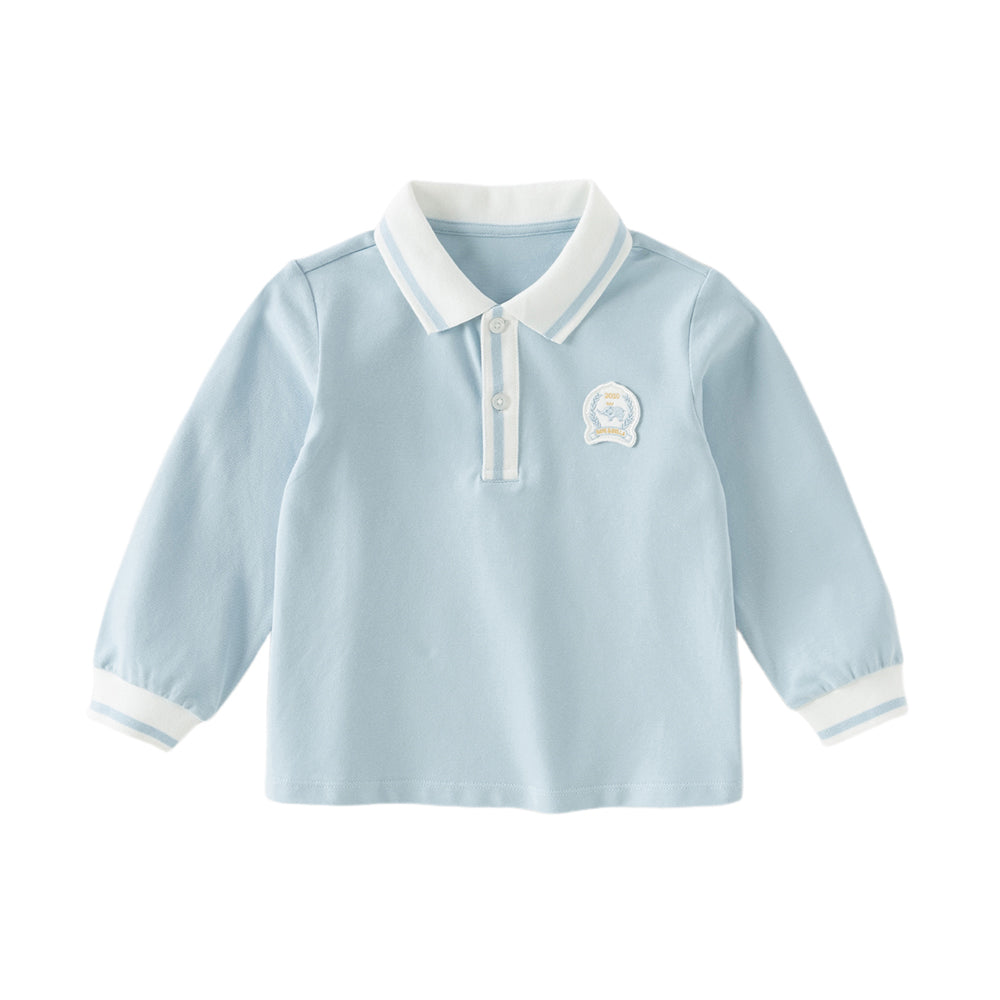 Dave&Bella Toddler Boys Casual Blue Long Sleeve College-style Polos