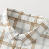 Dave&Bella Toddler Boys Casual Khaki Plaid Long Sleeve Soft Cotton Shirt Tops