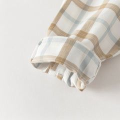 Dave&Bella Toddler Boys Casual Khaki Plaid Long Sleeve Soft Cotton Shirt Tops