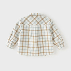 Dave&Bella Toddler Boys Casual Khaki Plaid Long Sleeve Soft Cotton Shirt Tops
