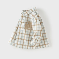 Dave&Bella Toddler Boys Casual Khaki Plaid Long Sleeve Soft Cotton Shirt Tops