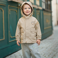 Dave&Bella Toddler Boys Casual Khaki Outwear Hooded Long Sleeve Versatile Jackets