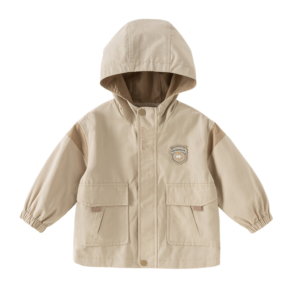 Dave&Bella Toddler Boys Casual Khaki Outwear Hooded Long Sleeve Versatile Jackets