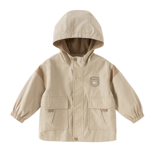 Dave&Bella Toddler Boys Casual Khaki Outwear Hooded Long Sleeve Versatile Jackets