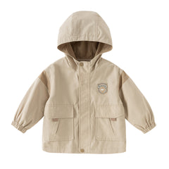 Dave&Bella Toddler Boys Casual Khaki Outwear Hooded Long Sleeve Versatile Jackets