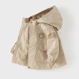 Dave&Bella Toddler Boys Casual Khaki Outwear Hooded Long Sleeve Versatile Jackets