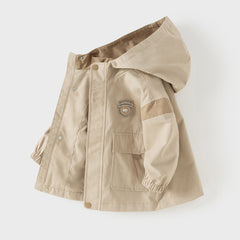 Dave&Bella Toddler Boys Casual Khaki Outwear Hooded Long Sleeve Versatile Jackets