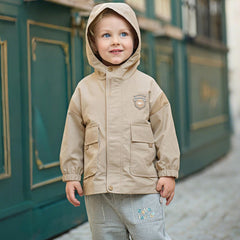 Dave&Bella Toddler Boys Casual Khaki Outwear Hooded Long Sleeve Versatile Jackets