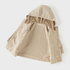 Dave&Bella Toddler Boys Casual Khaki Outwear Hooded Long Sleeve Versatile Jackets